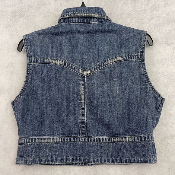 Z Cavaricci Trucker Jacket Vest Womens Sz M Blue Distressed Studded Buttons VTG - Picture 6 of 11